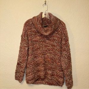 Elsamanda Made in Italy Chunky Knit Turtleneck Sweater in Multicolor Coral